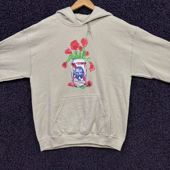 Pabst Blue Ribbon Beer Watercolor Art Bouquet Promo Hoodie M - Picture 1 of 4